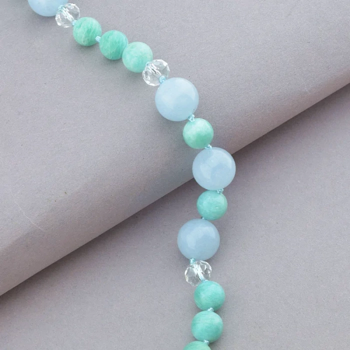 🏷️️ Намисто Аквамарин, Амазонит, Чеський кришталь 53 см. (срібло 925 проба) ss_91062