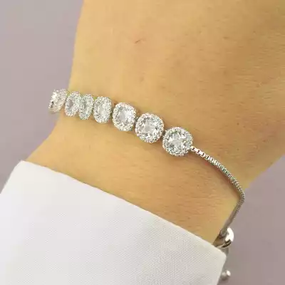 🏷️️ Браслет регульований Saiya Фіаніт 17 см (родій) F-83065