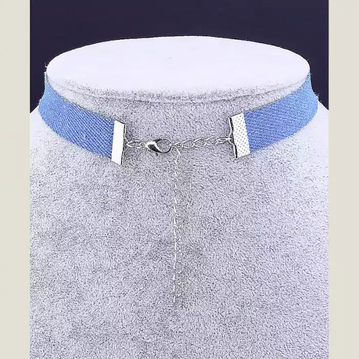 🏷️️ Чокер блакитний з квіткою FJ тканина 30 см (застібка карабін) ss_35576