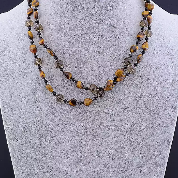 🏷️️ Намисто Тигрове око, Чеський кришталь 96 см ss_84657