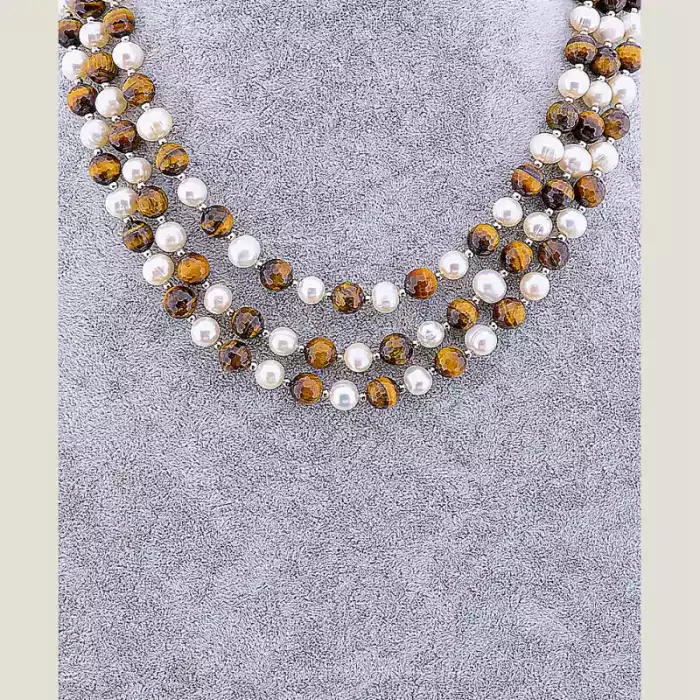 🏷️️ Намисто Перли, Тигрове око 45 см ss_77114