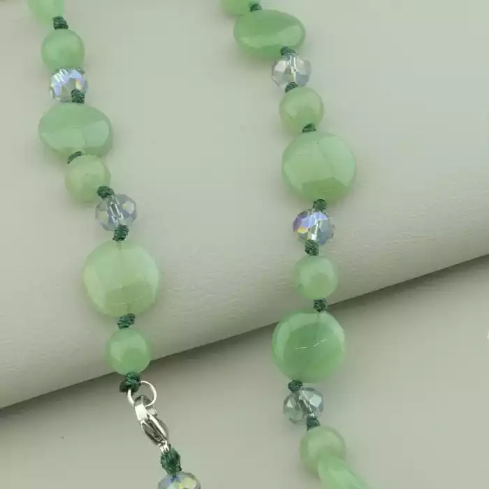 🏷️️ Намисто Нефрит, Чеський кришталь 49 см. ss_95038
