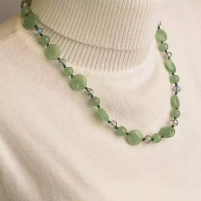 🏷️️ Намисто Нефрит, Чеський кришталь 49 см. ss_95038