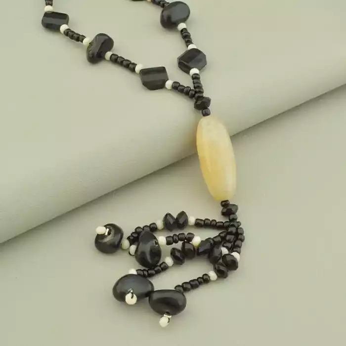 🏷️️ Підвіска з агатом, місячним каменем та кришталем (100 см, чорно-блакитна) ss_104627