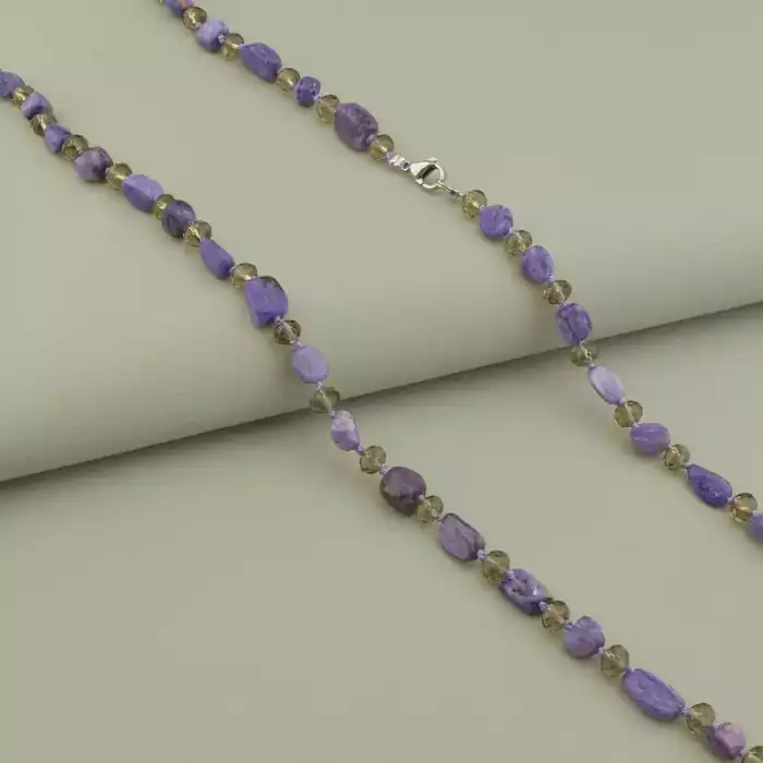 🏷️️ Намисто Чароїт, Чеський кришталь 142 см. ss_97360