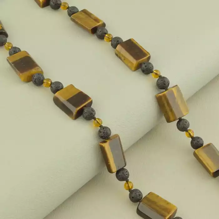 🏷️️ Комплект підвіска+браслет тигрове око і лава (52 см, коричнево-чорний) ss_104727