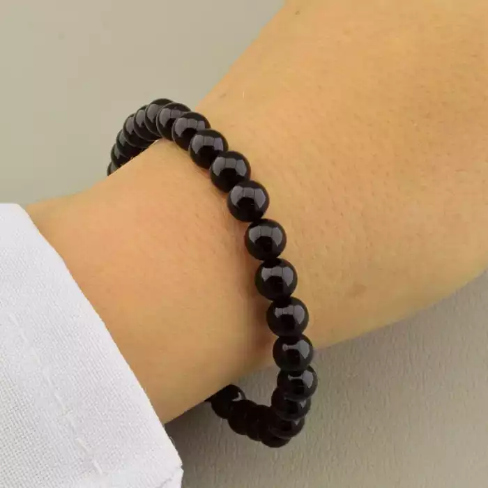 🏷️️ Браслет резинка Турмалін (18 см, без замку, чорний) ss_104927