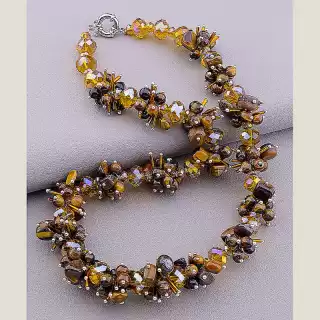 Намисто масивне пряжка Тигрове око, Чеський кришталь 50 см