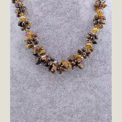 🏷️️ Намисто масивне пряжка Тигрове око, Чеський кришталь 50 см F-106050