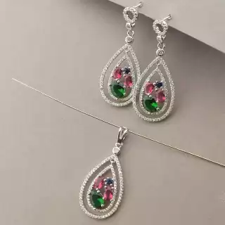 Сережки + Кулон Фіаніт Xuping (родій)