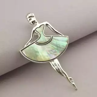 Брошка-кулон дівчина в сукні Перламутр 80х40 мм