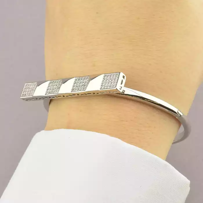 🏷️️ Браслет шарнірний Xuping Фіаніт 17 см (родій) ss_77548