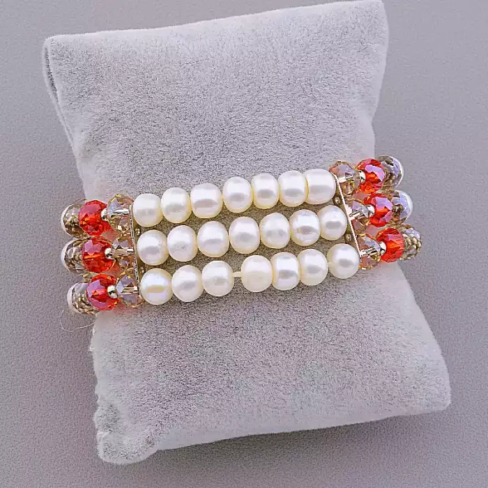🏷️️ Браслет резинка Перли, Чеський кришталь 18 см ss_77752