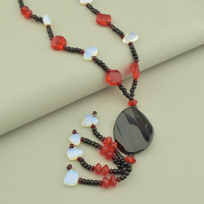 🏷️️ Підвіска з агатом, місячним каменем та кришталем (100 см, рожево-блакитна) ss_104628