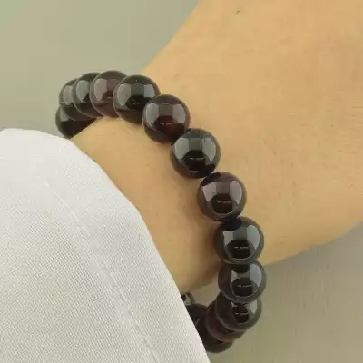 🏷️️ Браслет резинка з турмаліном і сердоліком кулька (20 см, чорно-коричневий, на гумці) F-104728