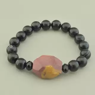 Браслет резинка Агат, Чеський кришталь, Яшма 18 см.