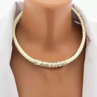 Підвіска Fashion Versace (46 см, карабін, білий, срібний, мідний сплав, еко шкіра)