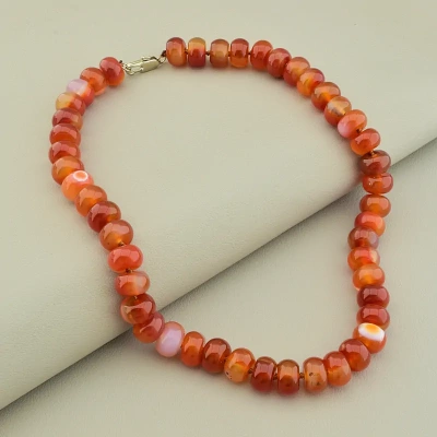 Намисто сердолік (43 см, карабін, сталь, коричневий, срібний)