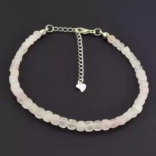 Браслет на карабіні Рожевий кварц 20 см срібло (925)