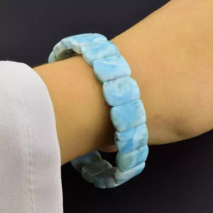 🏷️️ Браслет на резинці Ларімар 18.5 см F-106051