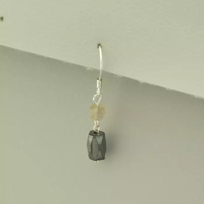 🏷️️ Сережки петля Лабрадор, Гематит (срібло 925 проба) ss_98546