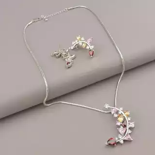 Підвіска + Сережки Фіаніт 46 см. (родій)