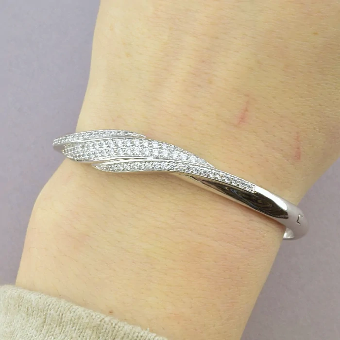 🏷️️ Браслет шарнірний Xuping Фіаніт 17 см (родій) ss_66779