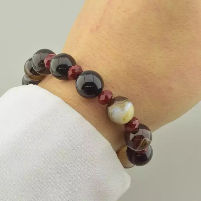 🏷️️ Браслет резинка Агат, Чеський кришталь 18 см. ss_94940