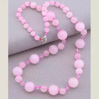 Намисто Рожевий кварц, Чеський кришталь 53 см