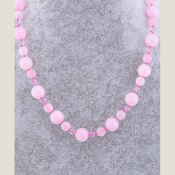 🏷️️ Намисто Рожевий кварц, Чеський кришталь 53 см ss_77854