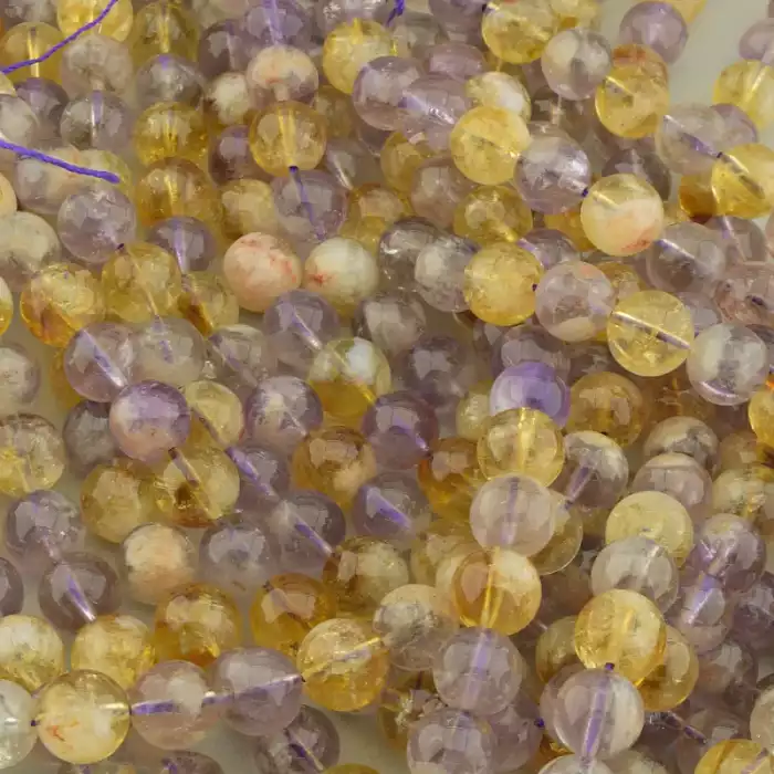 🏷️️ Намистини Цитрін, Аметист 39 см. 10мм. на нитці (натуральне каміння, без застібки) ss_102751