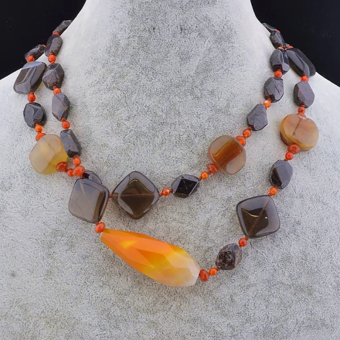 🏷️️ Намисто Агат, Раухтопаз, Гранат 90 см ss_79511