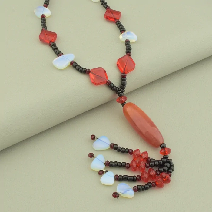 🏷️️ Підвіска з агатом та бісером (90 см) ss_104629