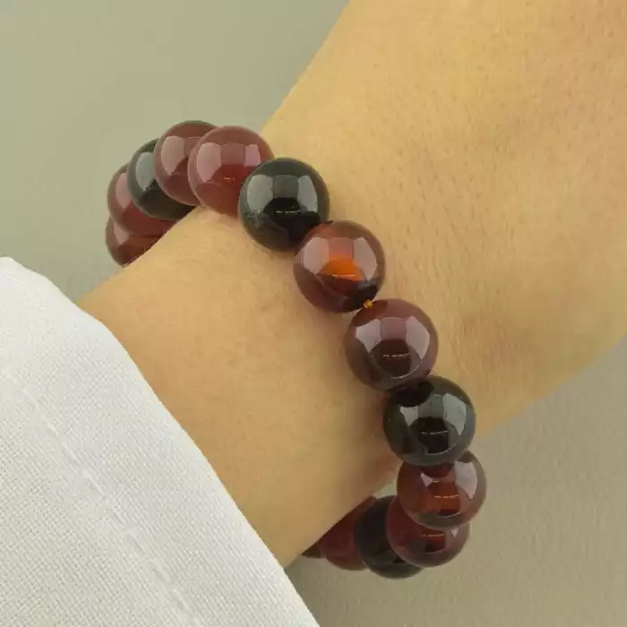 🏷️️ Браслет резинка з сердоліком кулька (17 см, коричневий, на гумці) ss_104729