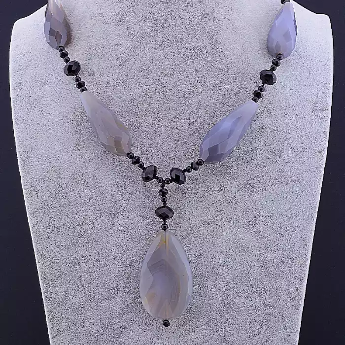 🏷️️ Намисто Агат, Раухтопаз, Чеський кришталь 55 см ss_80347