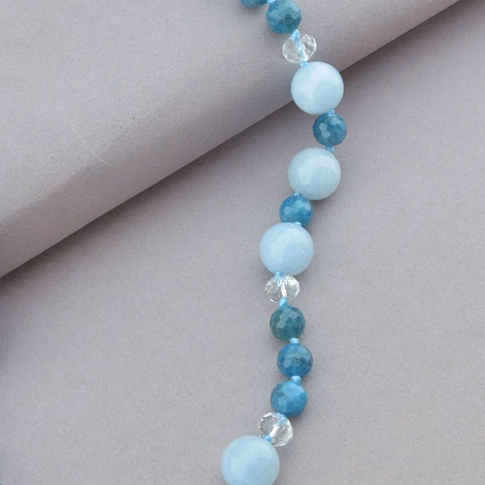 🏷️️ Намисто Аквамарин, Апатит, Чеський кришталь 56 см. ss_91065