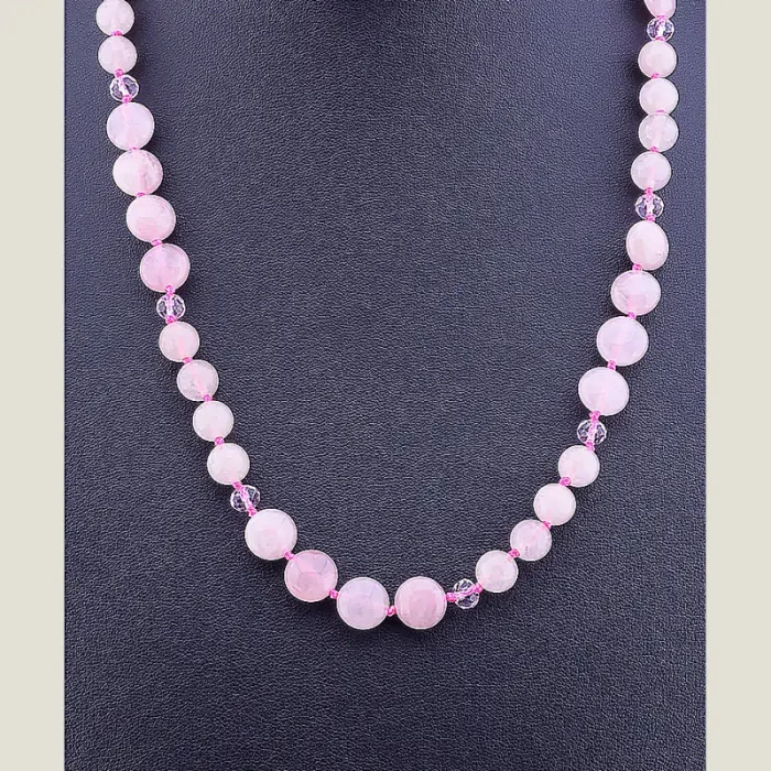 🏷️️ Намисто Рожевий кварц, Чеський кришталь 55 см ss_70623