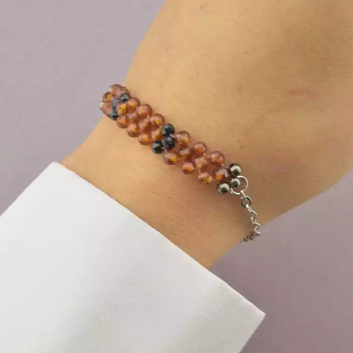 🏷️️ Браслет з карабіном Онікс, Кварц 18 см ss_81380