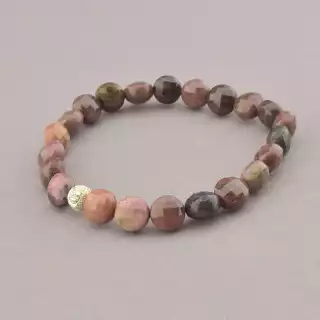 Браслет резинка Родонит 19 см. (срібло 990 проба)