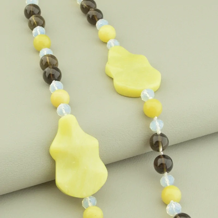 🏷️️ Намисто Раухтопаз, Жадеїт, Чеський кришталь ss_101832