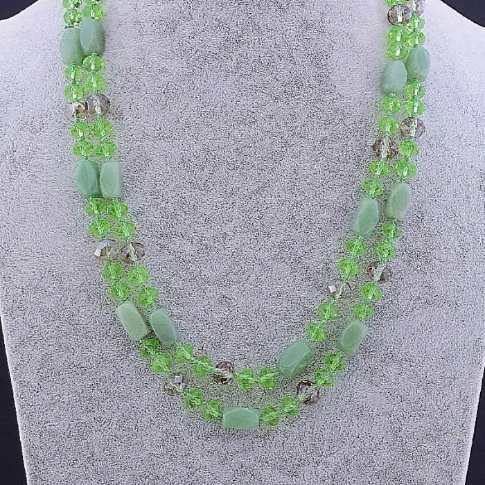 🏷️️ Намисто Нефрит, Чеський кришталь 120 см ss_77754