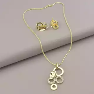 Підвіска + Сережки Фіаніт 45 см. (позолота 14k (лимонна))