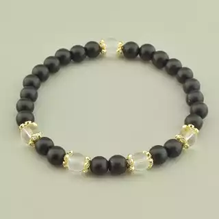 Браслет резинка Шунгіт, Гірський кришталь 17 см.