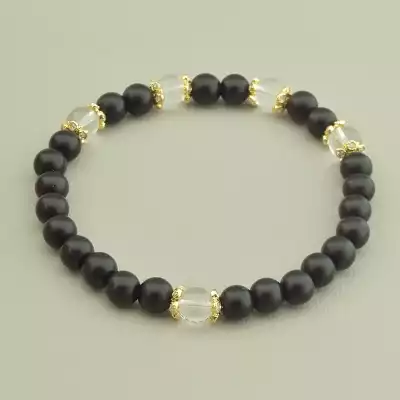 🏷️️ Браслет резинка Шунгіт, Гірський кришталь 17 см. F-97563