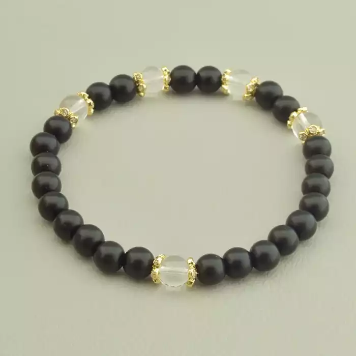 🏷️️ Браслет резинка Шунгіт, Гірський кришталь 17 см. ss_97563