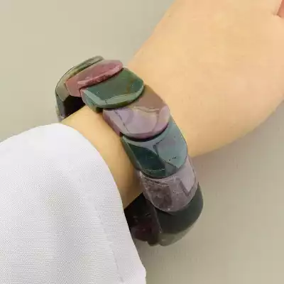 🏷️️ Браслет резинка яшма (19 см, без замку, зелений, коричневий) F-105031