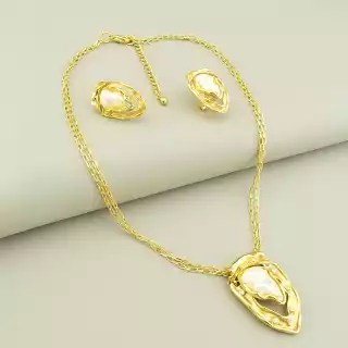 Підвіска+Сережки Фіаніт 40 см Abella (позолота 18к)