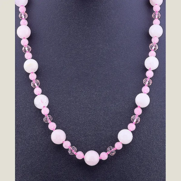 🏷️️ Намисто Рожевий кварц, Чеський кришталь 56 см ss_70624