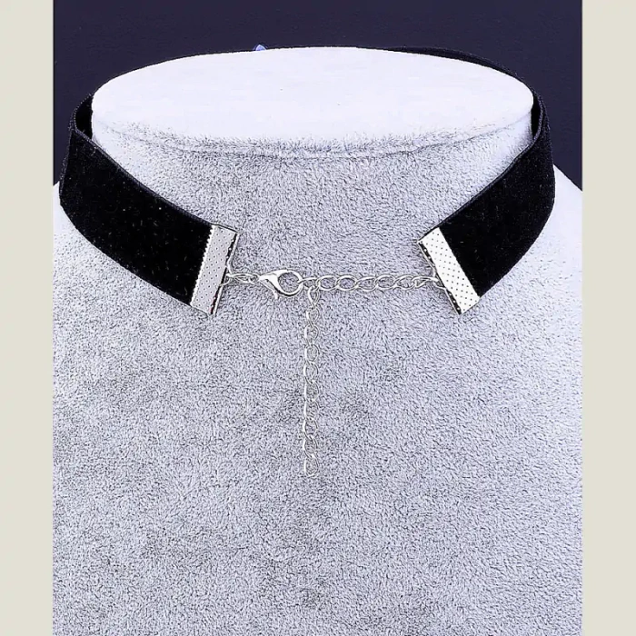 🏷️️ Чокер чорний з квіткою FJ тканина 30 см Чеський кришталь (застібка карабін) ss_35580