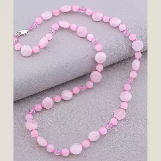 Намисто Рожевий кварц, Чеський кришталь 53 см